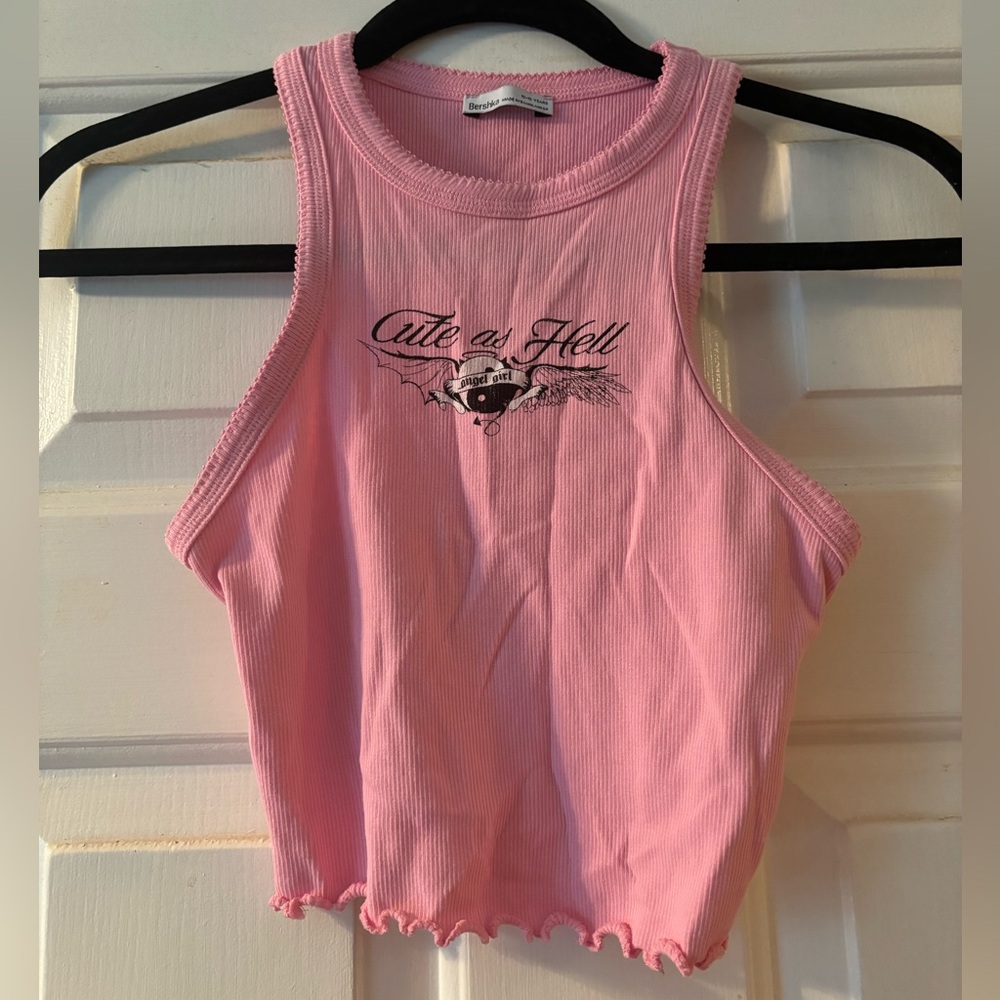 Bershka Pink Cropped Tank Top